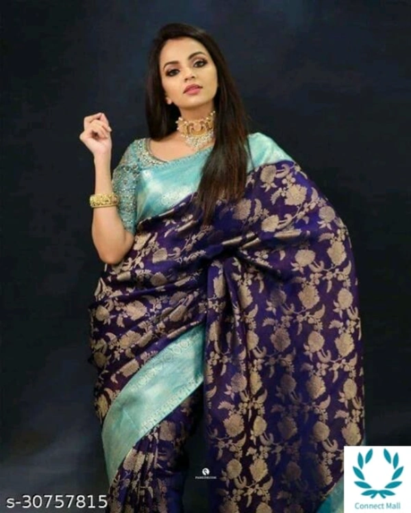 Banarsi  Silk Petite Saree - Saree length -5.5m Blouse Length-0.8m, Purple, Banarsi Silk Running Blouse, Multipack :1